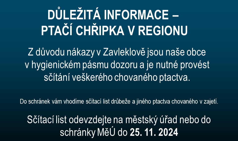 Aktualita Důležité informace k výskytu nákazy ptačí chřipkou v regionu